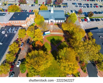 Lexington town center and Historical Society building aerial view in fall at Depot Square on Massachusetts Avenue, town of Lexington, Massachusetts MA, USA.  - Shutterstock ID 2222362227