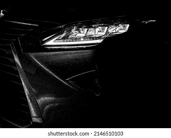 Lexus car under the rain black and white