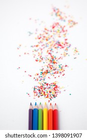 LGBT concept, LGBT flag from colorful pencil and confetti, minimal  - Shutterstock ID 1398091907
