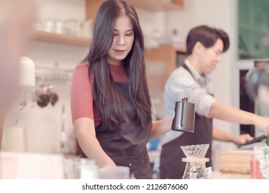 An LGBT Couple Who Runs A Coffee Shop Business Owner Is Busy Making Coffee With Love In His Shop But The Atmosphere Was Filled With Happiness. Which Today Is The First Day To Open The Shop