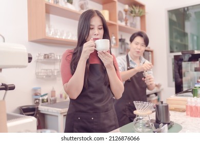 An LGBT Couple Who Runs A Coffee Shop Business Owner Is Busy Making Coffee With Love In His Shop But The Atmosphere Was Filled With Happiness. Which Today Is The First Day To Open The Shop