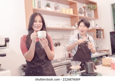 An LGBT Couple Who Runs A Coffee Shop Business Owner Is Busy Making Coffee With Love In His Shop But The Atmosphere Was Filled With Happiness. Which Today Is The First Day To Open The Shop