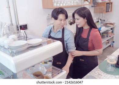 An LGBT Couple Who Runs A Coffee Shop Business Owner Is Busy Making Coffee With Love In His Shop But The Atmosphere Was Filled With Happiness. Which Today Is The First Day To Open The Shop