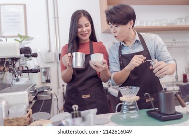 An LGBT Couple Who Runs A Coffee Shop Business Owner Is Busy Making Coffee With Love In His Shop But The Atmosphere Was Filled With Happiness. Which Today Is The First Day To Open The Shop