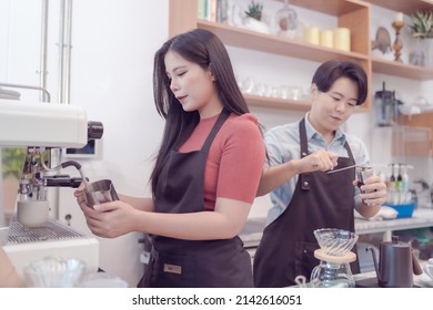 An LGBT Couple Who Runs A Coffee Shop Business Owner Is Busy Making Coffee With Love In His Shop But The Atmosphere Was Filled With Happiness. Which Today Is The First Day To Open The Shop