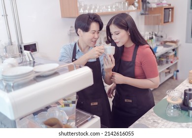 An LGBT Couple Who Runs A Coffee Shop Business Owner Is Busy Making Coffee With Love In His Shop But The Atmosphere Was Filled With Happiness. Which Today Is The First Day To Open The Shop