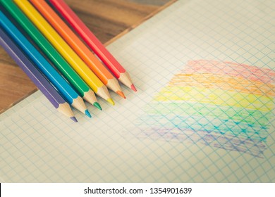 LGBT Flag Drawn In A School Notebook / Education On Tolerance