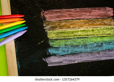 LGBT Flag Painted On The School Board / Education Concept In Matters Of Tolerance