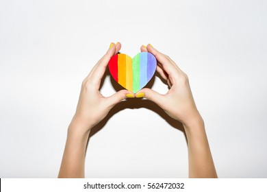 Lgbt Flag Rainbow Heart Shape On White