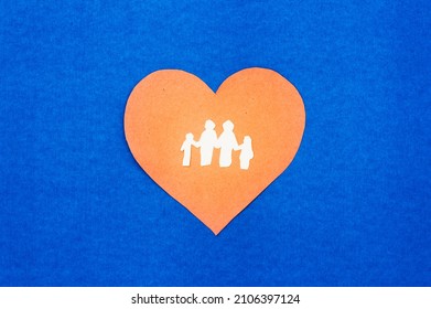 Lgbt Lesbian Family Concept. Happy Family On Love Heart Sign On Blue Background. Design Element. 