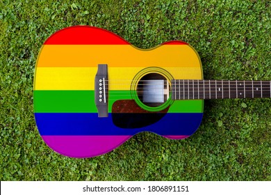 LGBT Motif Painted On Wooden Steel String Acoustic Guitar