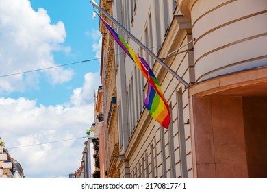 An LGBT Pride Flag On A Gymnasium Building In Vienna.