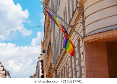 An LGBT Pride Flag On A Gymnasium Building In Vienna.