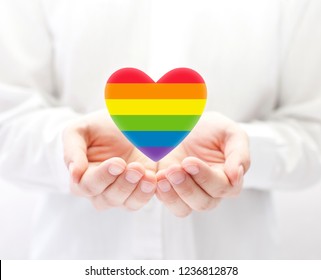 LGBT Rainbow Heart Symbol Of Love In Hands 