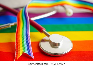 LGBT symbol, Stethoscope with rainbow ribbon, rights and gender equality, LGBT Pride Month in June. - Powered by Shutterstock