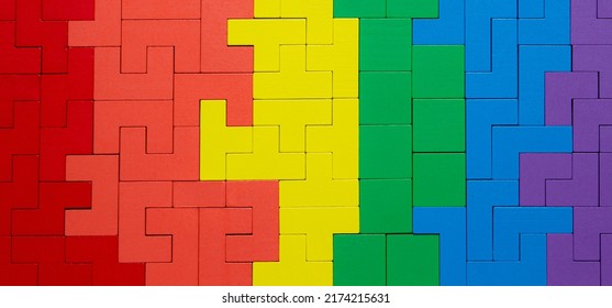 LGBTQ Background , Wood Block Puzzle With Rainbow Color Shade