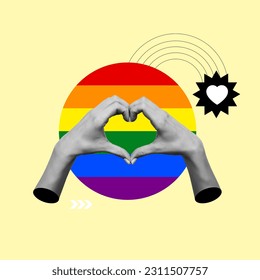 lgbtq, lgbtq community support, love is love, lgbtq heart hands, lgbtq flag, LGTB, love colors, flag colors, gay, lesbian, homosexual, bisexual, trans, pride month, rainbow colors, art collage, photo  - Powered by Shutterstock