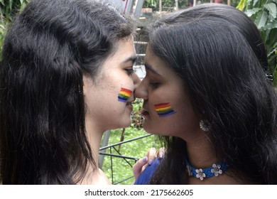 LGBTQ Couple Kisses Each Other During A Pride Rally On June 18,2022 In Calcutta, India. 