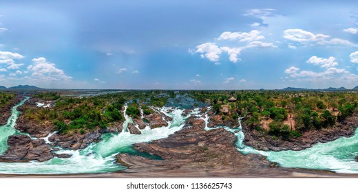  Li Phi Waterfall In Laos - Tat Somphamit, Don Khone, Si Phan Don On Four Thousand Islands In Laos. Landscape Of Nature In South East Asia During Summer. ( Panorama 360 Or 360 Panorama )