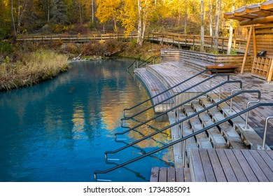 Liar Rive Hot Springs In Warm Autumn Evening, British Columbia, Canada