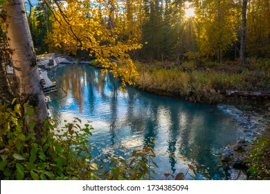 Liar Rive Hot Springs In Warm Autumn Evening, British Columbia, Canada