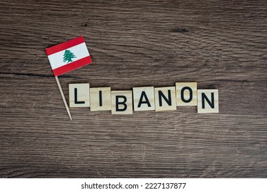 Libanon - wooden word with lebanese flag (wooden letters, wooden sign)