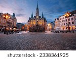 Liberec, Czech Republic. Cityscape image of downtown Liberec, Czech Republic with Liberec Town Hall and Fountain of Neptun at summer sunset.