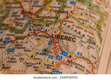 Liberec, Czechia on a road map