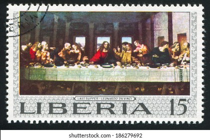 LIBERIA - CIRCA 1969: stamp printed by Liberia, shows The last supper by Leonardo da Vinci, circa 1969