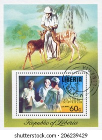 LIBERIA - CIRCA 1975: Stamp Printed By Liberia, Shows Albert Schweitzer As Surgeon In Lambarene Hospital, Circa 1975