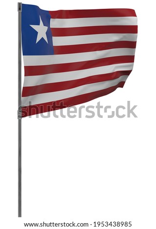 Liberia flag on pole. Waving banner isolated. National flag of Liberia