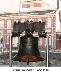 Liberty Bell With Independence Hall In Background