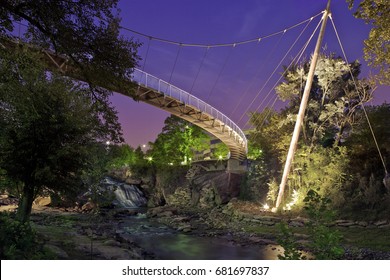 Liberty Bridge and Waterfall Falls Park Greenville, Night