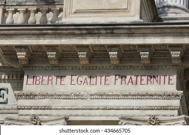 Liberty, Equality, Fraternity Inscripted In French,  The National Motto Of France