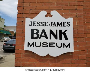 Liberty, Missouri / USA - June 5 2020: Sign for JESSE JAMES BANK MUSEUM on Side of Building