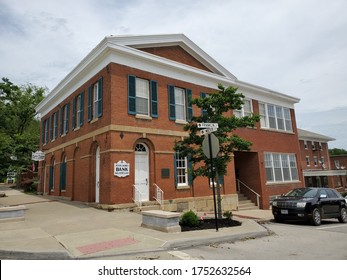Liberty, Missouri / USA - June 5 2020: Red Brick Building, Site of First Daylight Bank Hold Up in United States, Attributed to Jesse James Gang