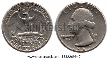 LIBERTY Quarter Dollar coin of the USA issued in 1967.
