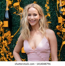 Liberty State Park, NJ - June 1, 2019: Jennifer Lawrence wearing dress by Rosie Assoulin attends 12th Annual Veuve Clicquot Polo Classic at Liberty State Park 
