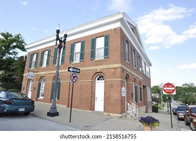 LIBERTY, UNITED STATES - Jun 08, 2013: A closeup of the Jesse James Bank Museum in Liberty, Missouri