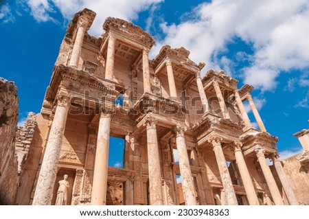 Library of Celsus, Standing at the heart of Ephesus, the Celsus Library is the crown jewel of the city. Built in a small lot next to the Commercial Agora, the Library was commissioned by Gaius Julius 