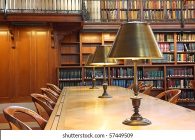 Library desk with lamp