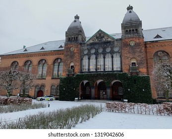 library facade in winter
