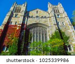 Library of the University of Michigan, Ann Arbor, USA. Beautiful stone building against the blue sky.