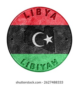 Libya Flag Button with Map, Retro Style