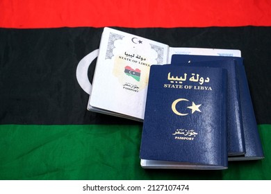 Libya Passport And Libyan Flag 