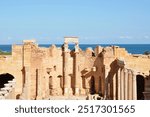 Libya, Tripoli. The ruins of Leptis Magna, Roman archaeological site. Unesco World Heritage Site. 