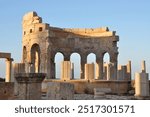 Libya, Tripoli. The ruins of Leptis Magna, Roman archaeological site. Unesco World Heritage Site. 