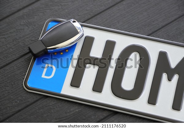 License plate with a car
key