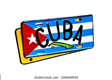 License Plate With Cuba Flag Isolated On White Background