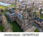 Lichfield Cathedral from above drone view